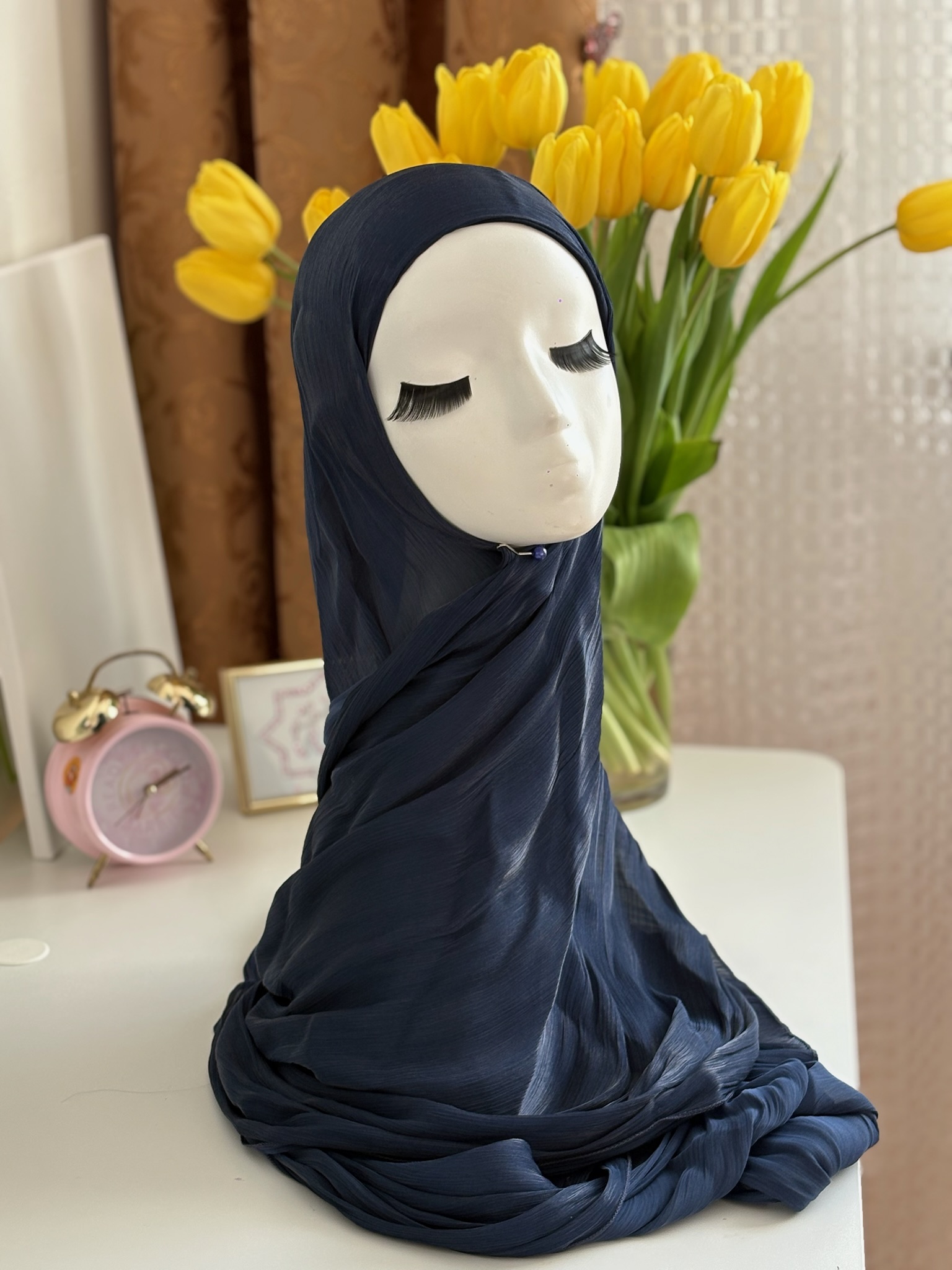 Elegant Organza Hijab with Built-in Bonnet