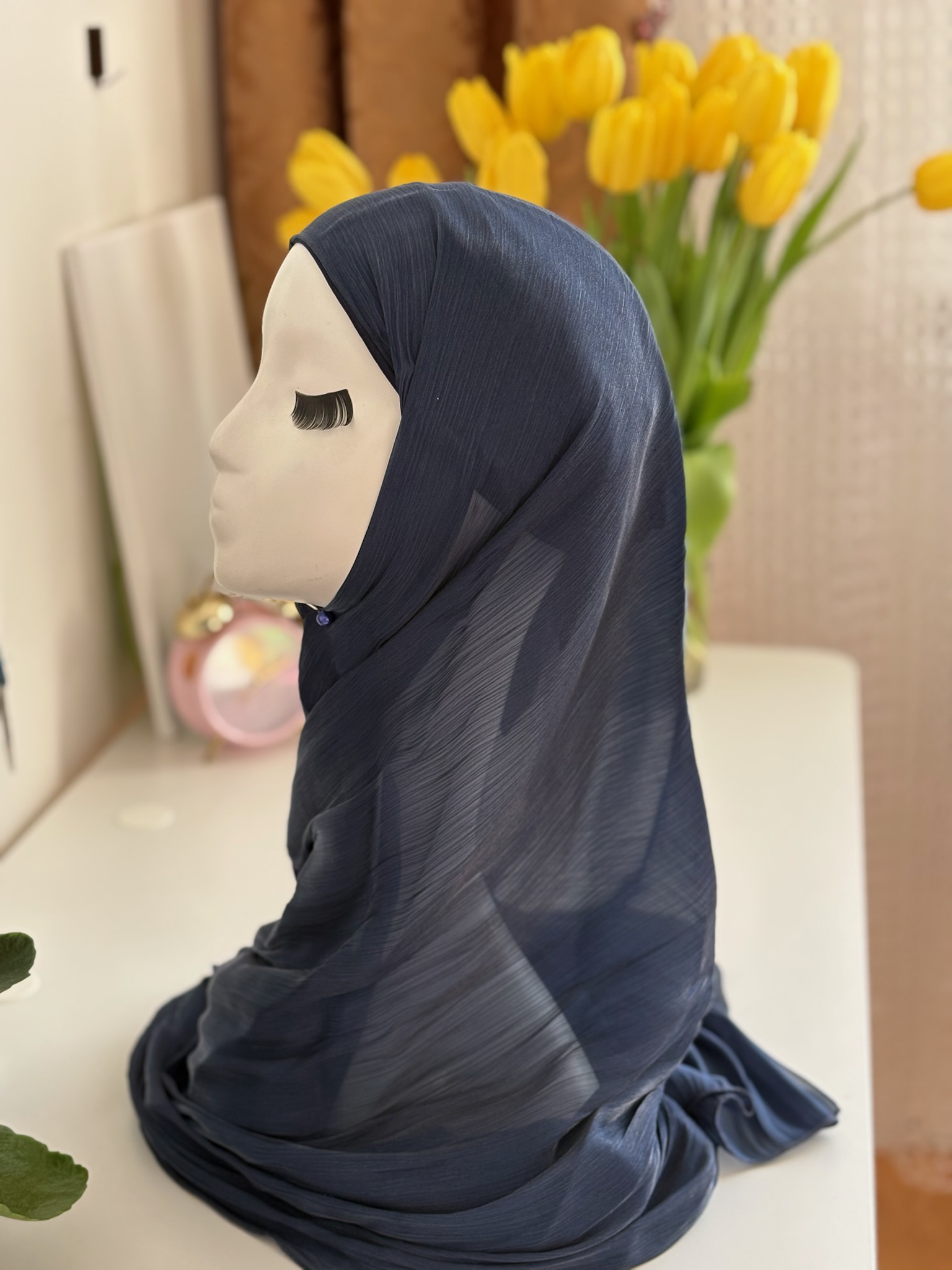 Elegant Organza Hijab with Built-in Bonnet - Image 3